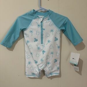 Disney Mickey Mouse 3/6 Months Blue UPF 50 One Piece Beach Swim Rashguard